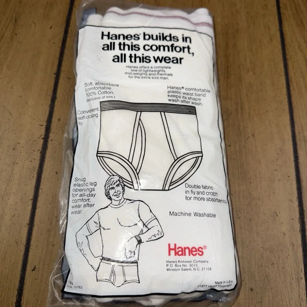 Vintage 1977 White‎ Hanes Briefs Waist 48 100% Cotton USA 3 Pk  New